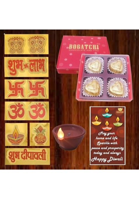 Bogatchi 4 Chocolate Box T-Light Holders With Sticker | Traditional & Fun Diwali Hamper For Loved Ones Corporate Gifting Pack Of 3, 40G