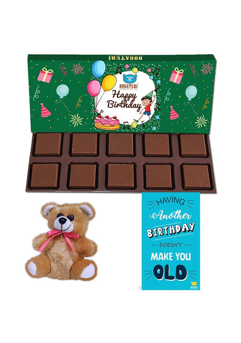 Bogatchi Chocolates Happy Birthday Heart Box,10 Pcs + Free Card Teddy