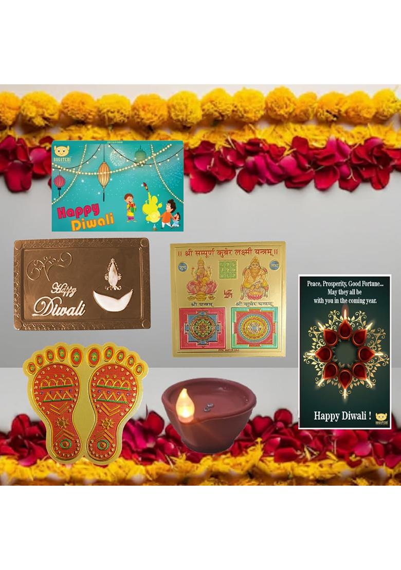 Bogatchi Diwali Dark Bar Led Diyas With Mata Feet & Shri Yantra | Sweet Festive Gift Hamper For Family, Friends Corporate Pack Of 4, 70G