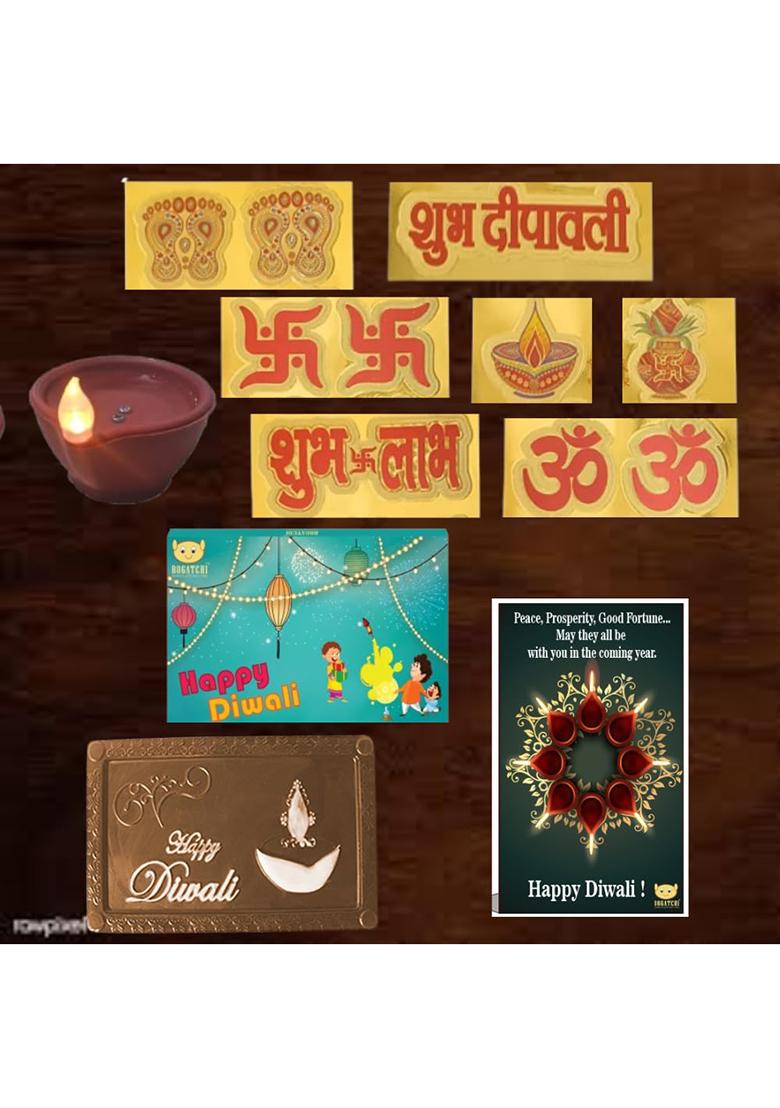 Bogatchi Diwali Dark Bar Led Diyas With Mata Feet & Shri Yantra | Sweet Festive Gift Hamper For Family, Friends Corporate Pack Of 4, 70G