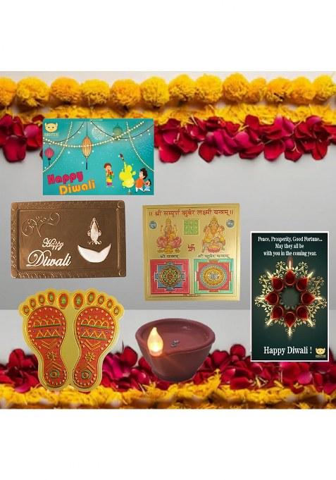 Bogatchi Diwali Dark Bar Led Diyas With Mata Feet & Shri Yantra | Sweet Festive Gift Hamper For Family, Friends Corporate Pack Of 4, 70G