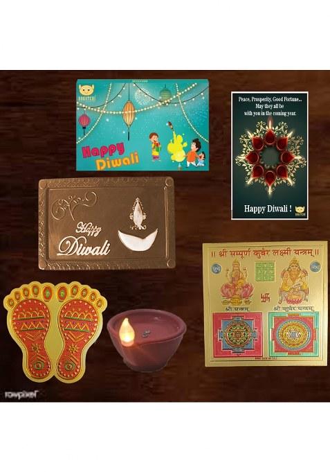 Bogatchi Diwali Dark Bar Led Diyas With Mata Feet & Shri Yantra | Sweet Festive Gift Hamper For Family, Friends Corporate Pack Of 4, 70G
