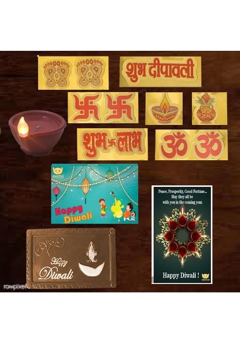 Bogatchi Diwali Dark Bar Led Diyas With Mata Feet & Shri Yantra | Sweet Festive Gift Hamper For Family, Friends Corporate Pack Of 4, 70G
