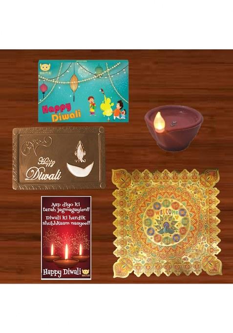 Bogatchi Diwali Dark Bar Led Diyas With Rangoli | Sweet & Festive Gift Hamper For Family, Friends Corporate Gifting Pack Of 3, 70G