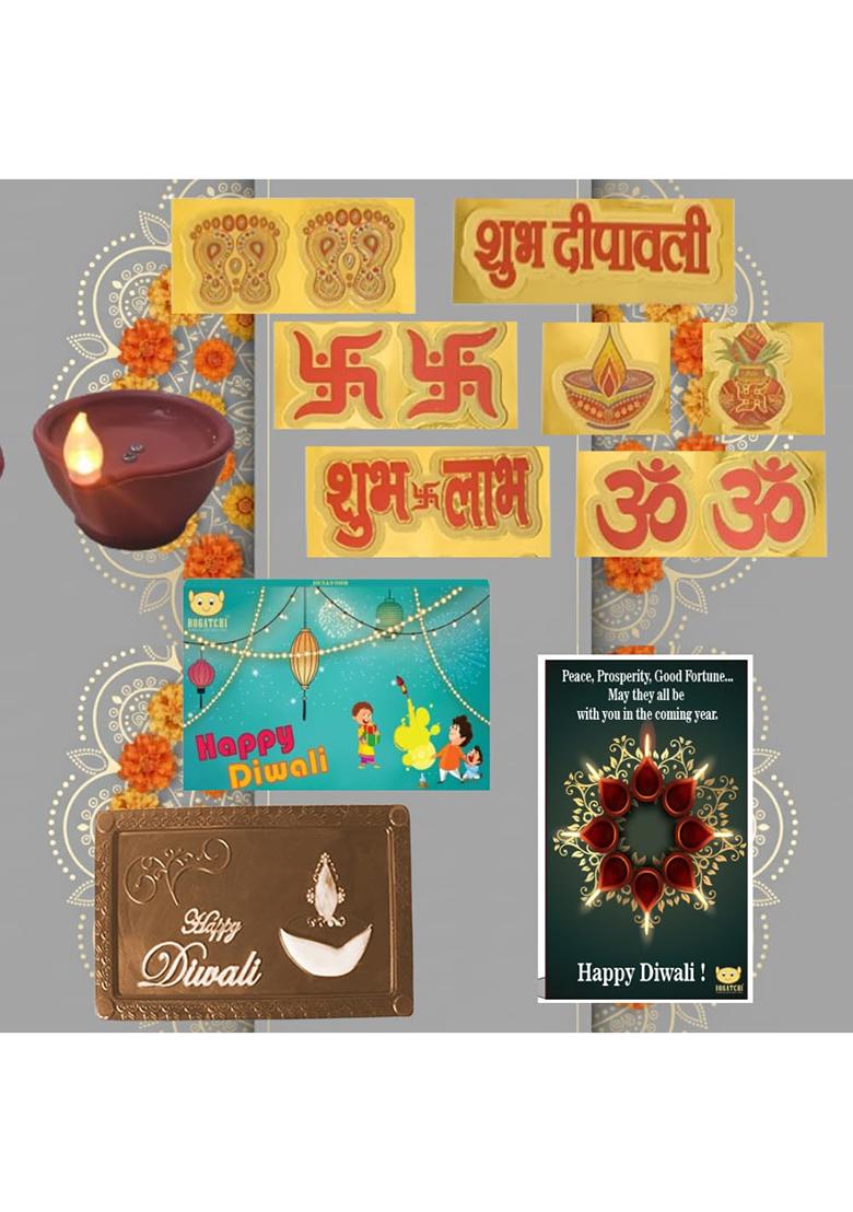 Bogatchi Diwali Dark Bar Led Diyas With Stickers | Sweet & Festive Gift Hamper For Family, Friends Corporate Gifting Pack Of 3, 70G