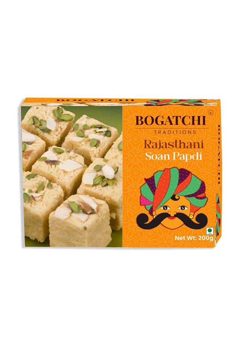 Bogatchi Raksha Bandhan Gift Box 2 Designer Rakhis With Soan Papdi, Roli Chawal & Card For Bhai Bhabhi (Pack Of 1, 200G)