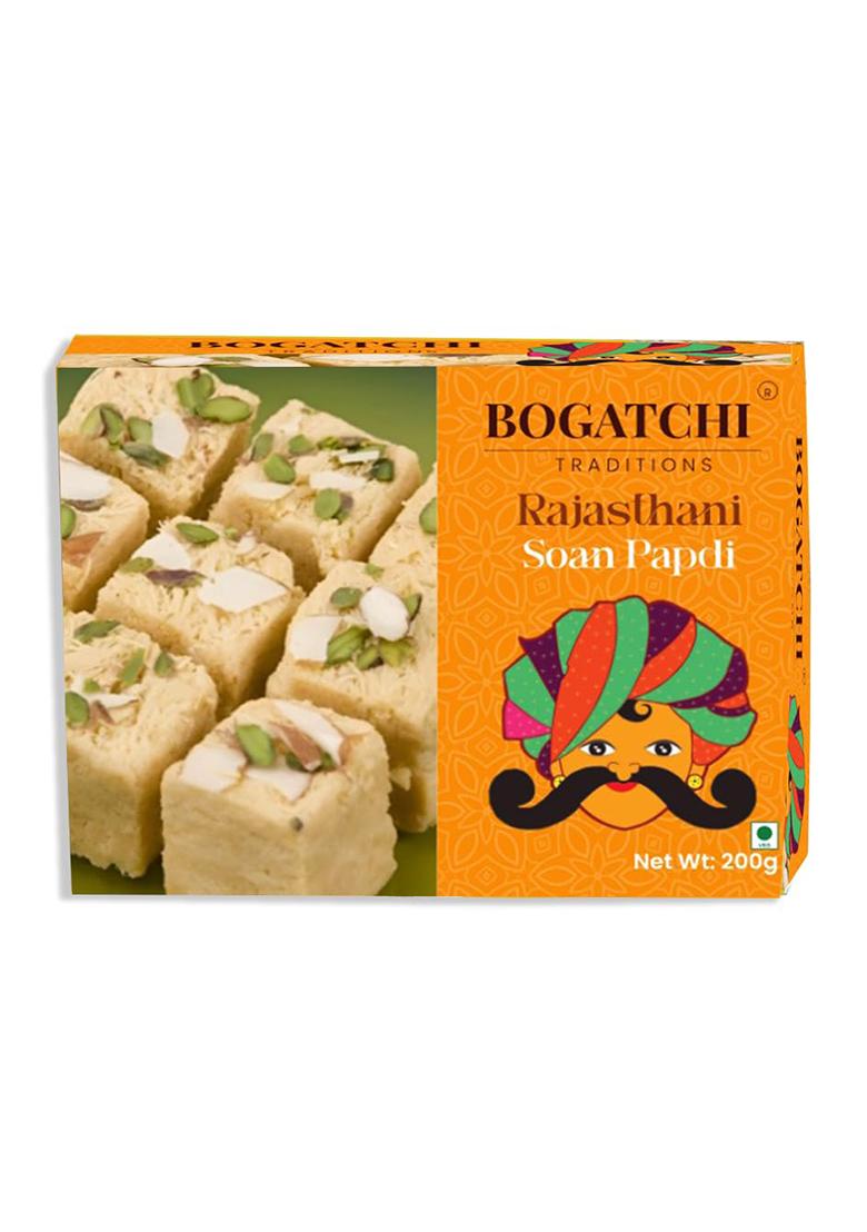 Bogatchi Raksha Bandhan Gift Box 4 Rakhis With Soan Papdi, Roli Chawal & Greeting Card Rakhi Festival Hamper For Brothers Sister'S (Pack Of 1, 200G)