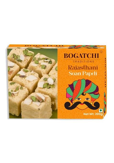Bogatchi Raksha Bandhan Gift Box 4 Rakhis With Soan Papdi, Roli Chawal & Greeting Card Rakhi Festival Hamper For Brothers Sister'S (Pack Of 1, 200G)
