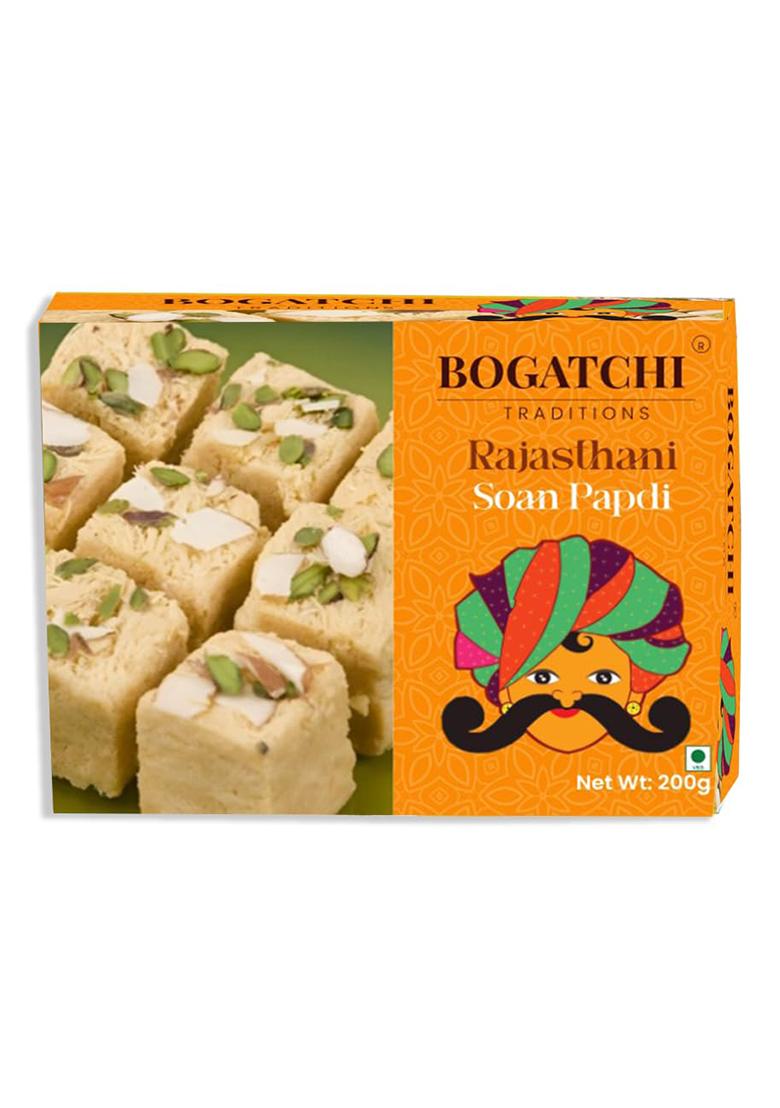 Bogatchi Raksha Bandhan Gift Box 4 Rakhis With Soan Papdi, Roli Chawal & Greeting Card Rakhi Set For Brothers Sister'S (Pack Of 1, 200G)