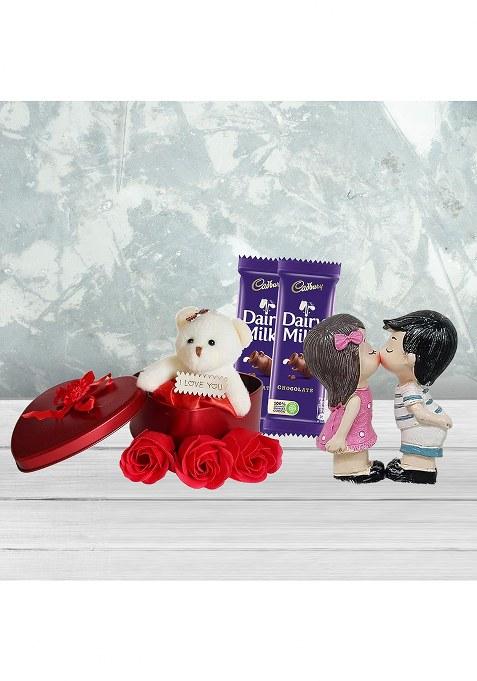 Chocoloony Valentine Gift Box | 2 Dairy Milk, Soft Toy, Love Kissing Couple For Girlfriend, Boyfriend, Wife And Husband Rose Day Chocolate Hamper