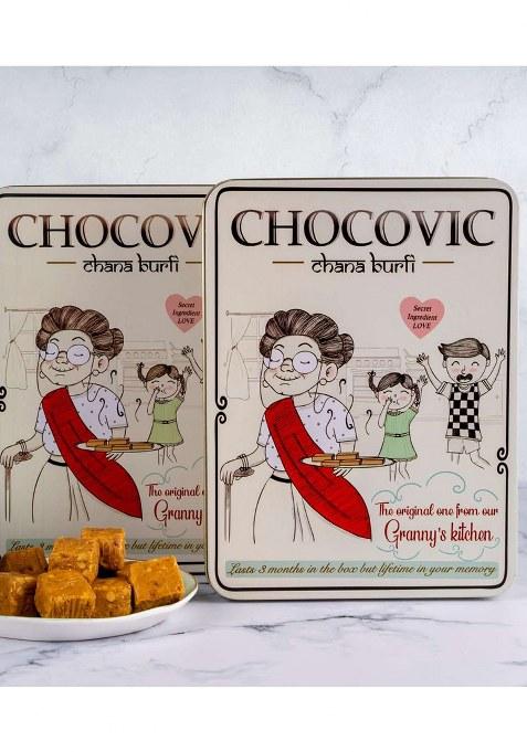 Chocovic Roasted Chana Burfi - 800 Gm Tin Box | Authentic Punjabi Sweet Freshly Made With Local Flavors Indian Sweets No Added Preservatives