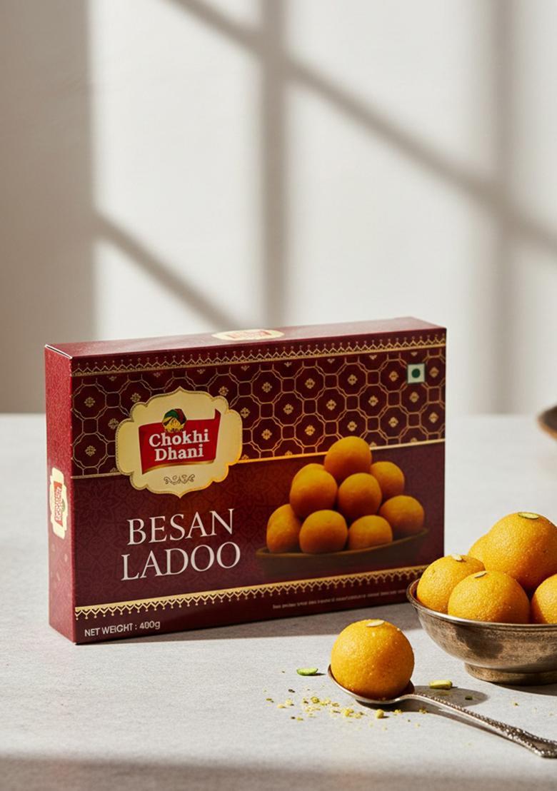 Chokhi Dhani Besan Ladoo 400G | Premium Indian Sweet With Almonds & Cashew Nuts Traditional Mithai Gift Box Authentic Festive Wedding Pack Of 1