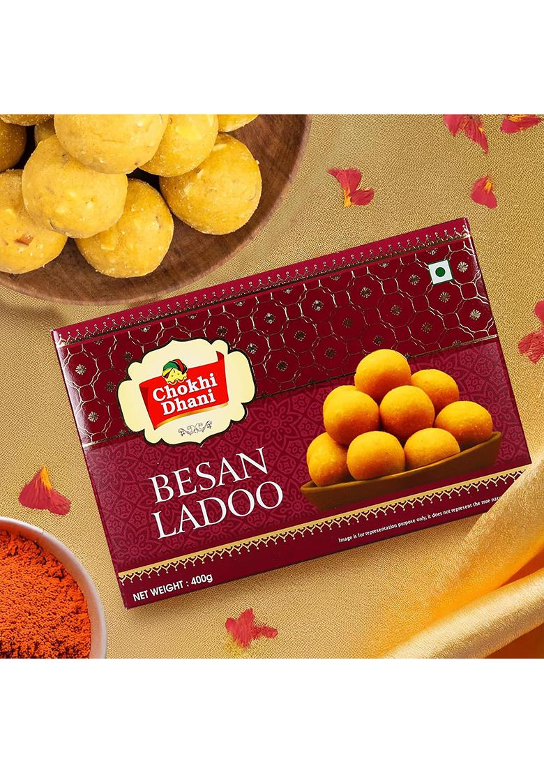Chokhi Dhani Besan Ladoo 400G | Premium Indian Sweet With Almonds & Cashew Nuts Traditional Mithai Gift Box Authentic Festive Wedding Pack Of 1