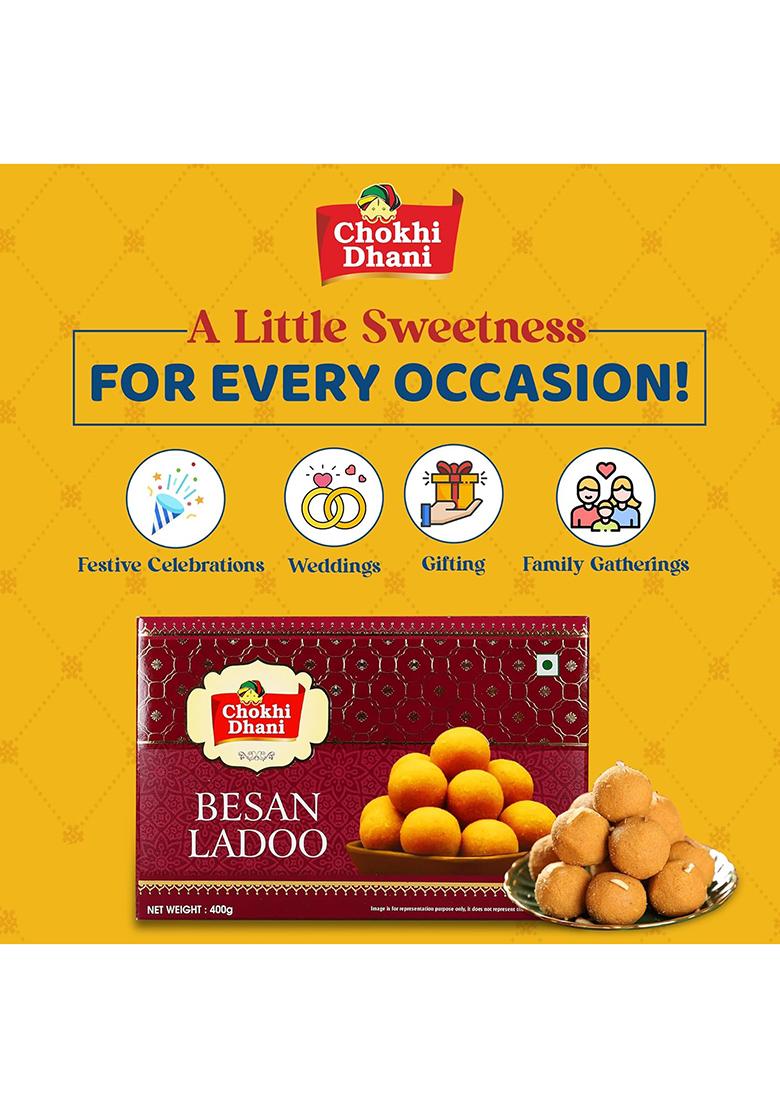 Chokhi Dhani Besan Ladoo 400G | Premium Indian Sweet With Almonds & Cashew Nuts Traditional Mithai Gift Box Authentic Festive Wedding Pack Of 1