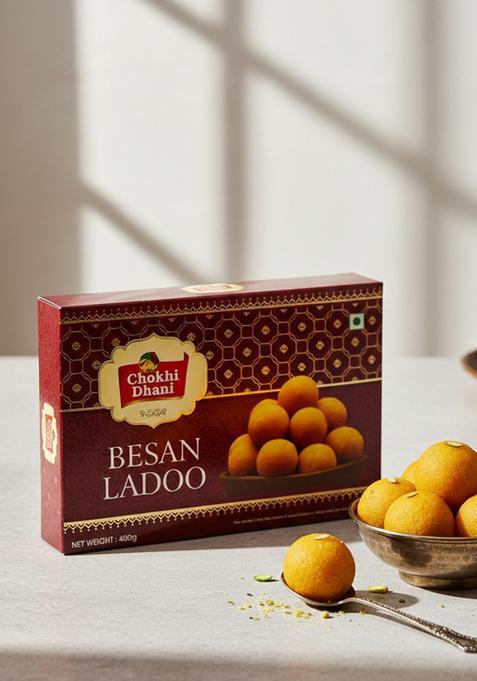 Chokhi Dhani Besan Ladoo 400G | Premium Indian Sweet With Almonds & Cashew Nuts Traditional Mithai Gift Box Authentic Festive Wedding Pack Of 1