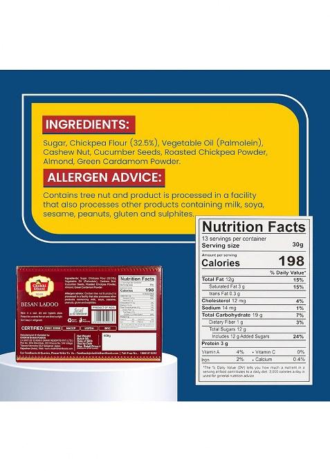 Chokhi Dhani Besan Ladoo 400G | Premium Indian Sweet With Almonds & Cashew Nuts Traditional Mithai Gift Box Authentic Festive Wedding Pack Of 1