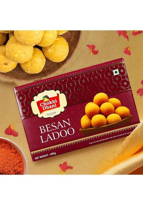 Chokhi Dhani Besan Ladoo 400G | Premium Indian Sweet With Almonds & Cashew Nuts Traditional Mithai Gift Box Authentic Festive Wedding Pack Of 1