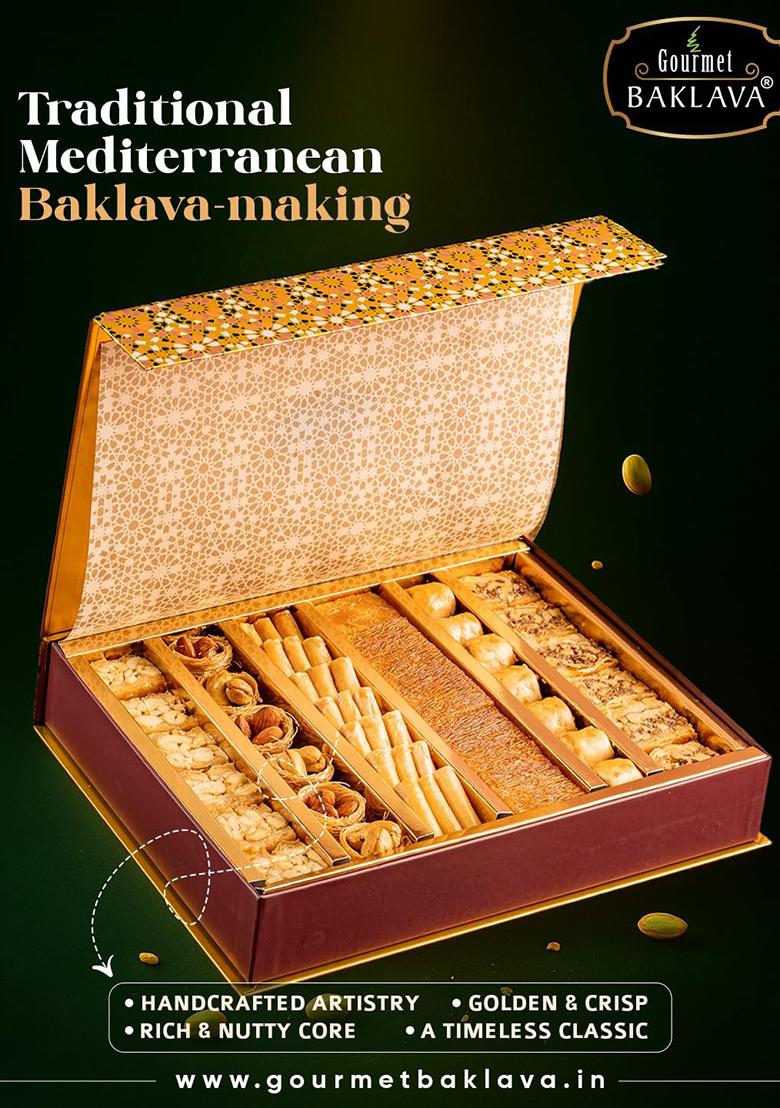 Gourmet Baklava Connoisseur Gift Hamper Box Premium Assorted Snacks & Sweets | Luxury Gifting For Festivals, Birthdays Corporate Events