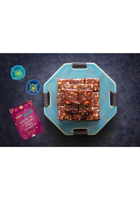 Dessert Drama Diwali Special Healthy And Delicious Dry Fruits & Nuts Barfi (200 Gram) With 2 Diya Traditional Indian Mithai