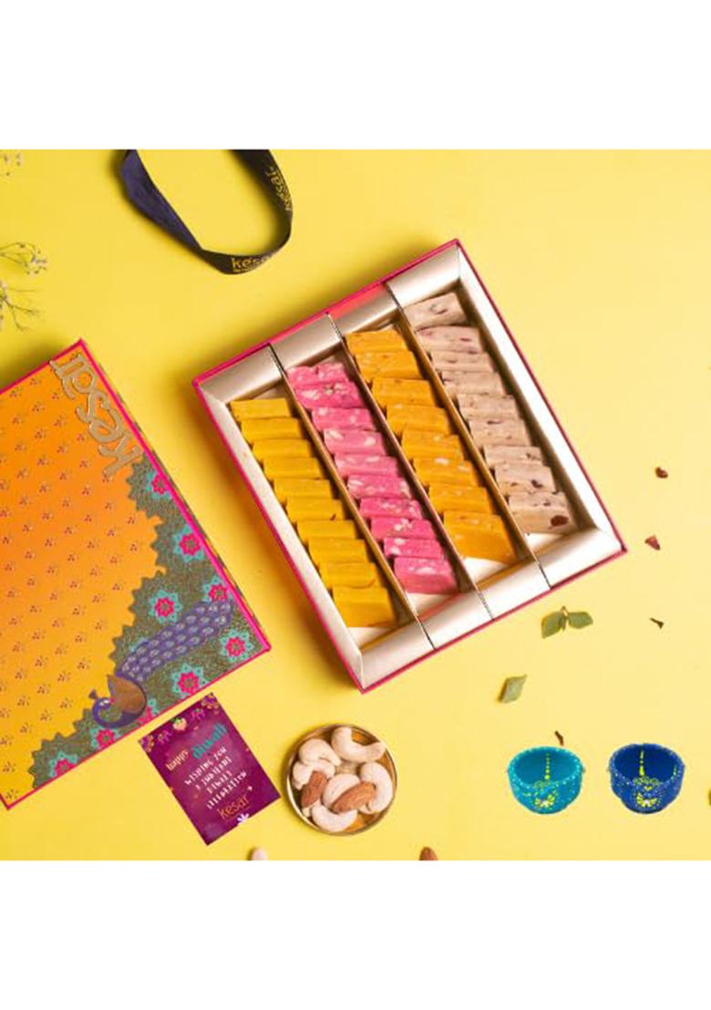 Dessert Drama Diwali Special Healthy And Delicious Flavored Kaju Katli (Rose, Kesar/Saffron, Plain, Mango)