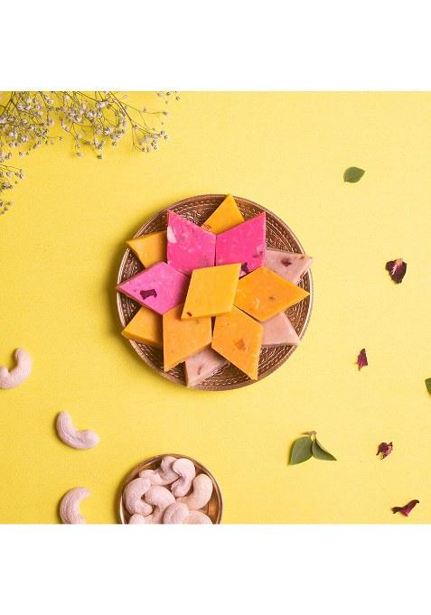 Dessert Drama Diwali Special Healthy And Delicious Flavored Kaju Katli (Rose, Kesar/Saffron, Plain, Mango)
