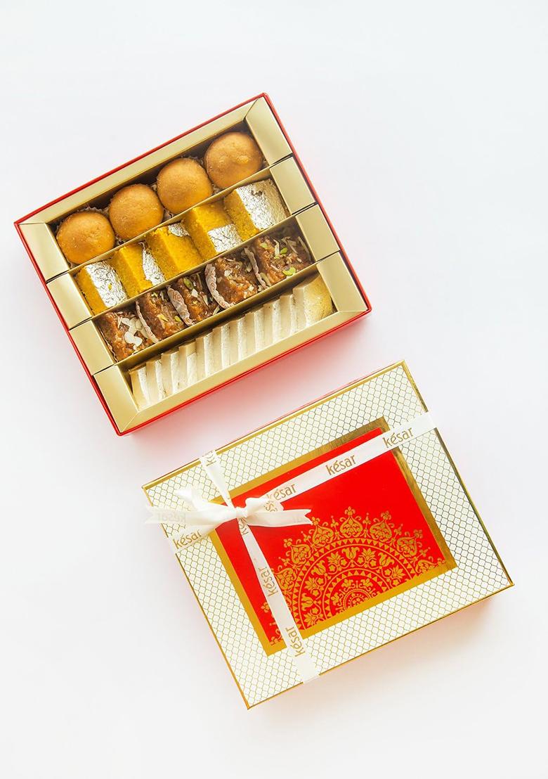 Dessert Drama Diwali Special Healthy Mix Sweets Indian Mithai (Besan Ladoo, Kaju Katli, Moong Thal, And Dodha Barfi)