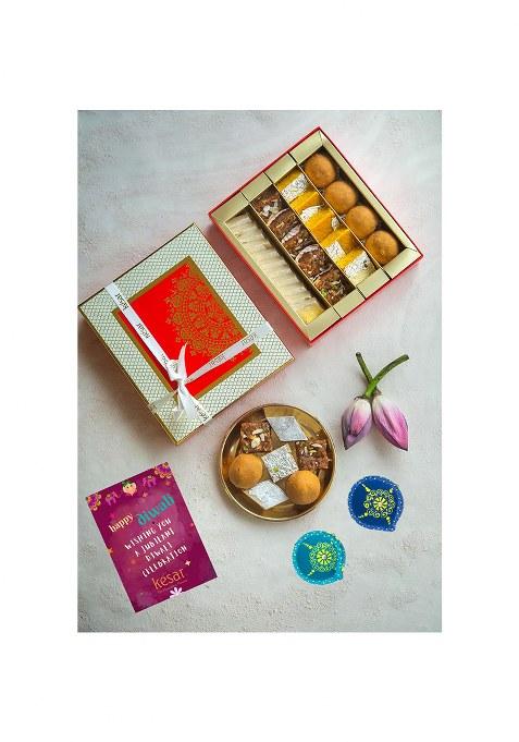 Dessert Drama Diwali Special Healthy Mix Sweets Indian Mithai (Besan Ladoo, Kaju Katli, Moong Thal, And Dodha Barfi)