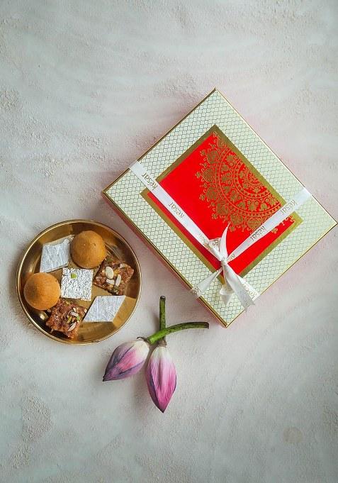 Dessert Drama Diwali Special Healthy Mix Sweets Indian Mithai (Besan Ladoo, Kaju Katli, Moong Thal, And Dodha Barfi)