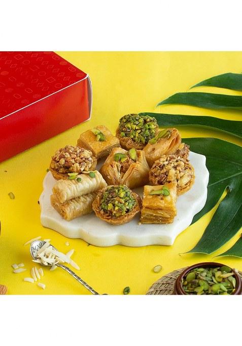 Di Mithai Nation Baklava (400 Gram) With Padmini Red Bhaiya Bhabhi Rakhi Set Sweets Gift Pack
