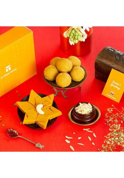Di Mithai Nation Desi Ghee Besan Laddoo (200 Gram) With Kesar Katli Traditional Delicious Indian Desert For Special Occasion