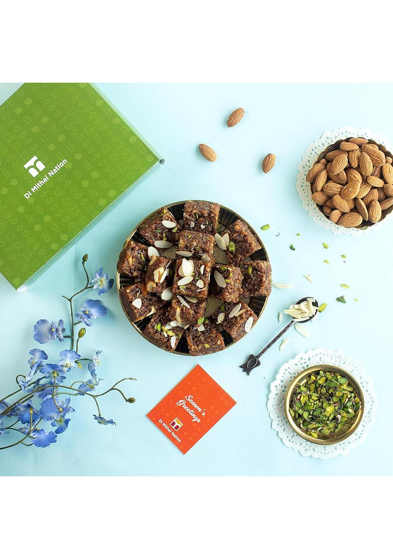 Di Mithai Nation Dhoda Burfi (200 Gram) With Blue Tokai Rakhi Set Of 2 For Brother Sweets Gift Pack