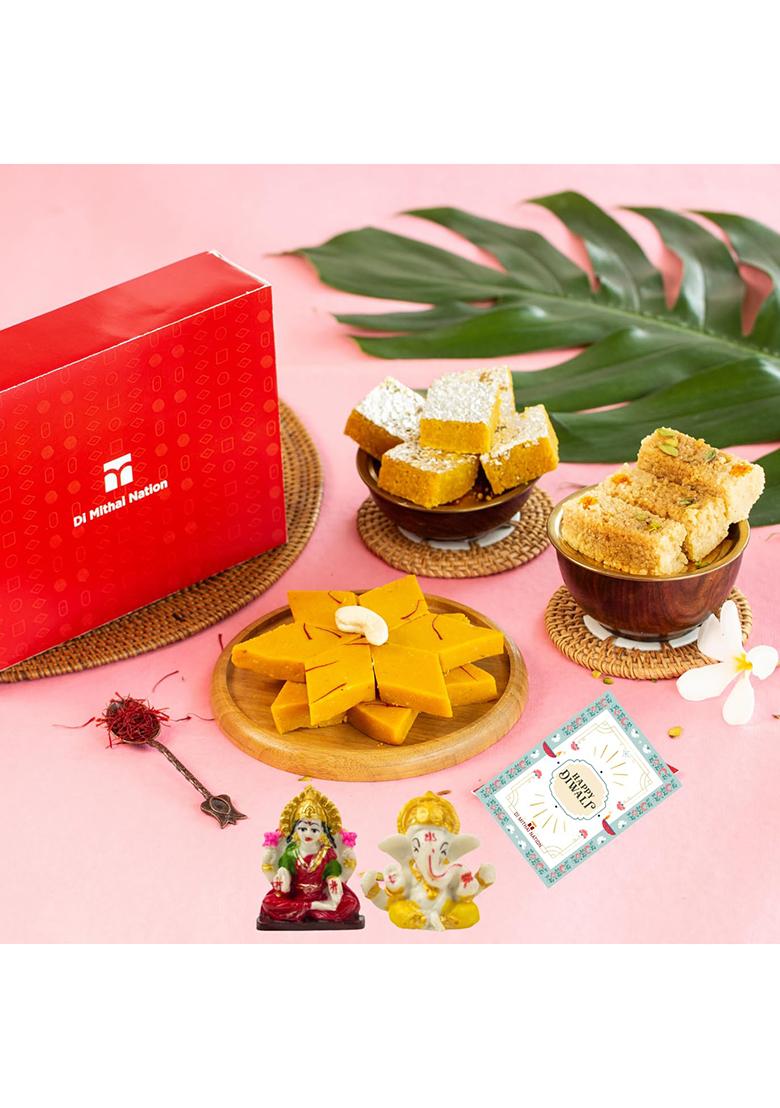Di Mithai Nation Diwali Special Milk Cake (200 Gm) With Kesar Katli Moong Thal Delicious Indian Desert For Laxmi Ji Ganesh Murti Or Greeting Card