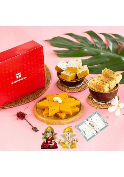 Di Mithai Nation Diwali Special Milk Cake (200 Gm) With Kesar Katli Moong Thal Delicious Indian Desert For Laxmi Ji Ganesh Murti Or Greeting Card