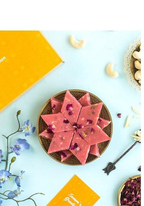 Di Mithai Nation Kaju Katli (200 Gram) With Rose Kesar Traditional Delicious Indian Desert For Special Occasion