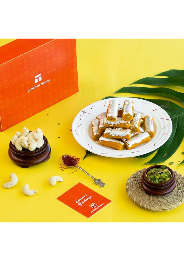 Di Mithai Nation Kaju Kesar Roll Traditional Indian Desert For Special Occasion (400 Gram)