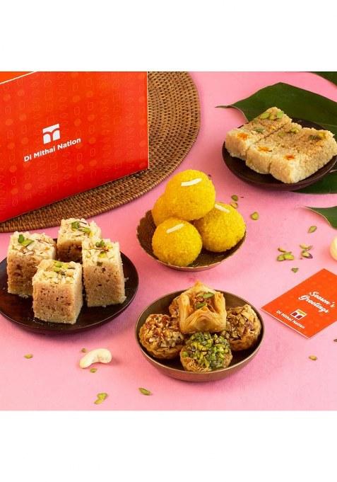 Di Mithai Nation Milk Cake (200 Gram) With Baklava Mysore Pak Motichoor Laddoo Traditional Delicious Indian Desert For Special Occasion