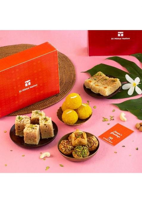 Di Mithai Nation Milk Cake (200 Gram) With Baklava Mysore Pak Motichoor Laddoo Traditional Delicious Indian Desert For Special Occasion