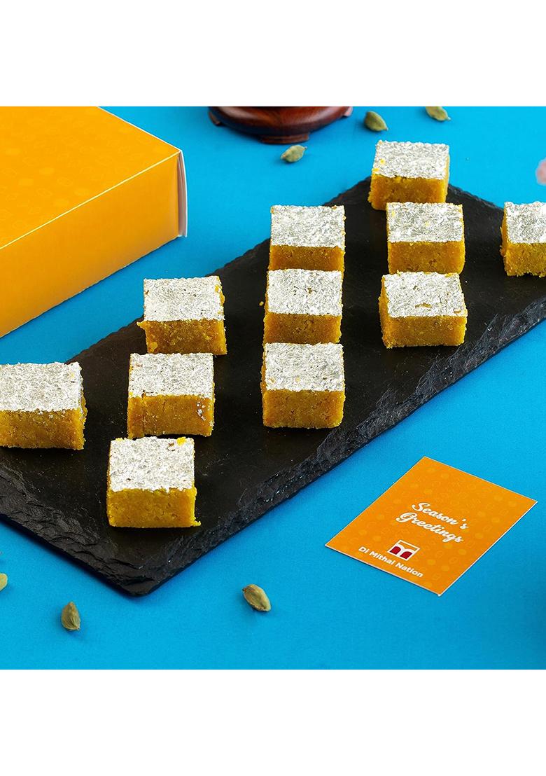 Di Mithai Nation Milk Cake, Kesar Katli Moong Thal With Elegant Om Rakhi Set Of 2 For Rakshabandhan