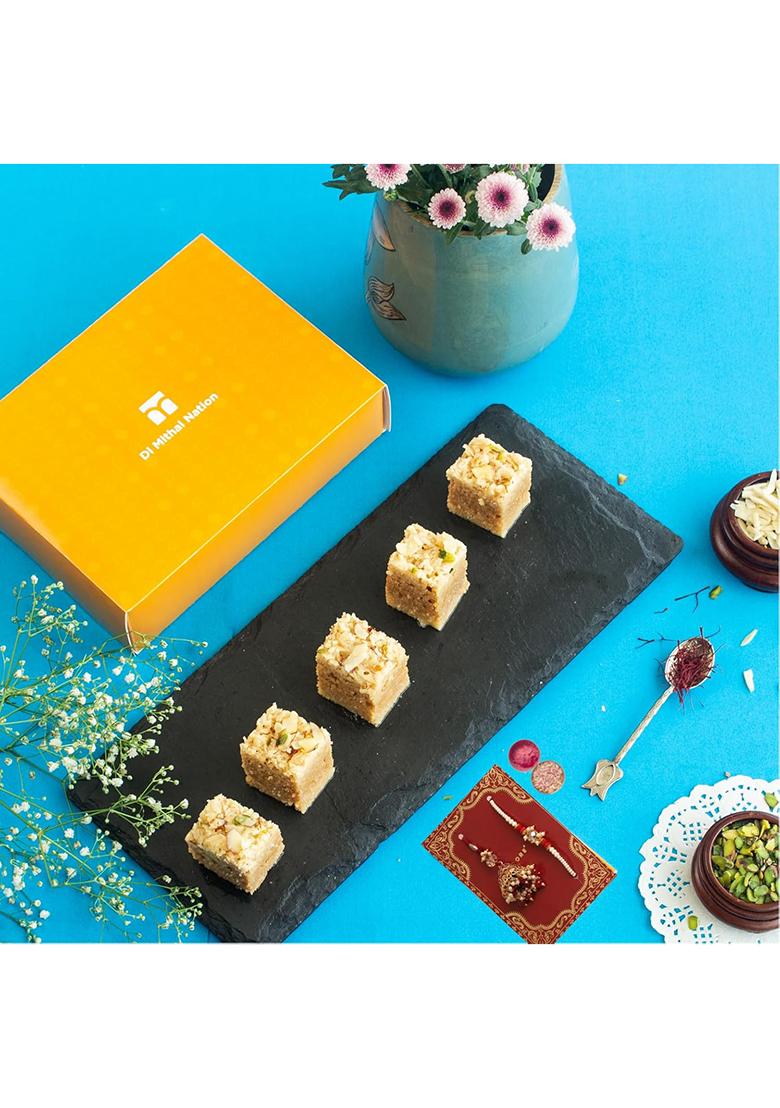Di Mithai Nation Mysore Pak (200 Gram) With Green Pearl Bhaiya Bhabhi Rakhi Set Sweets Gift Pack