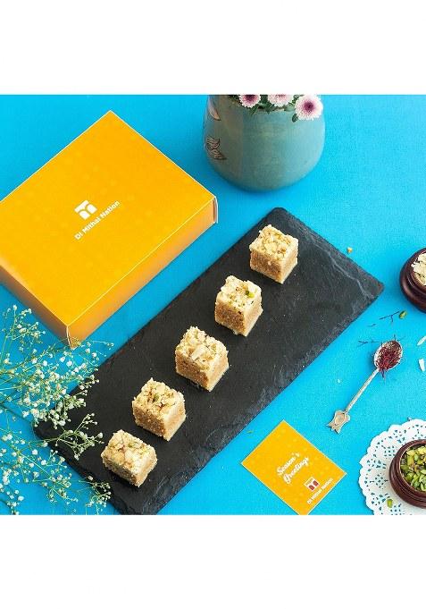Di Mithai Nation Mysore Pak (200 Gram) With Green Pearl Bhaiya Bhabhi Rakhi Set Sweets Gift Pack