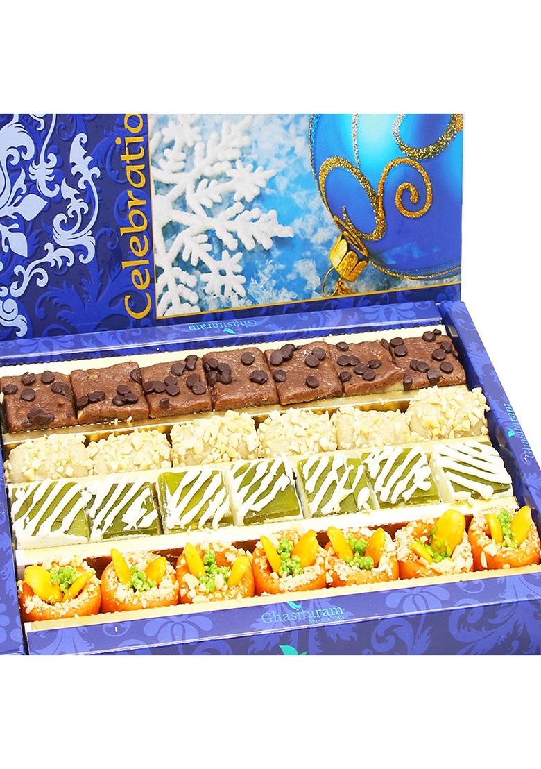 Ghasitaram Gifts Assorted Box Of Kaju Chocolate Barfi,Mango Bite,Kaju Roll And Orange Delight 800 Gms|Gift For Diwali,Holi,Valentine,Birthday,Anniversary,Gift Her,Him,Mothers Day,Fathers Day|
