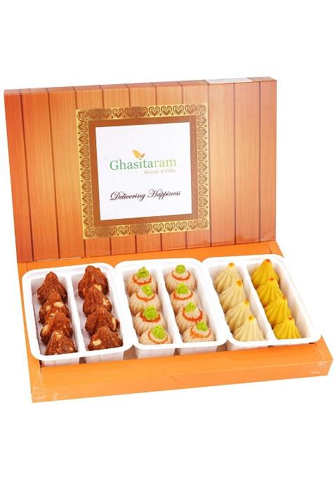 Ghasitaram Gifts Assorted Box Of Mawa ,Kaju And Dodha Barfi Modaks