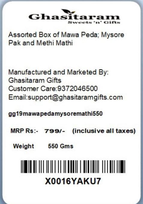 Ghasitaram Gifts Assorted Box Of Mawa Peda; Mysore Pak And Methi Mathi|Gift Hamper|Diwali Gift Hamper|Food Hampers|Gourmet Hampers|