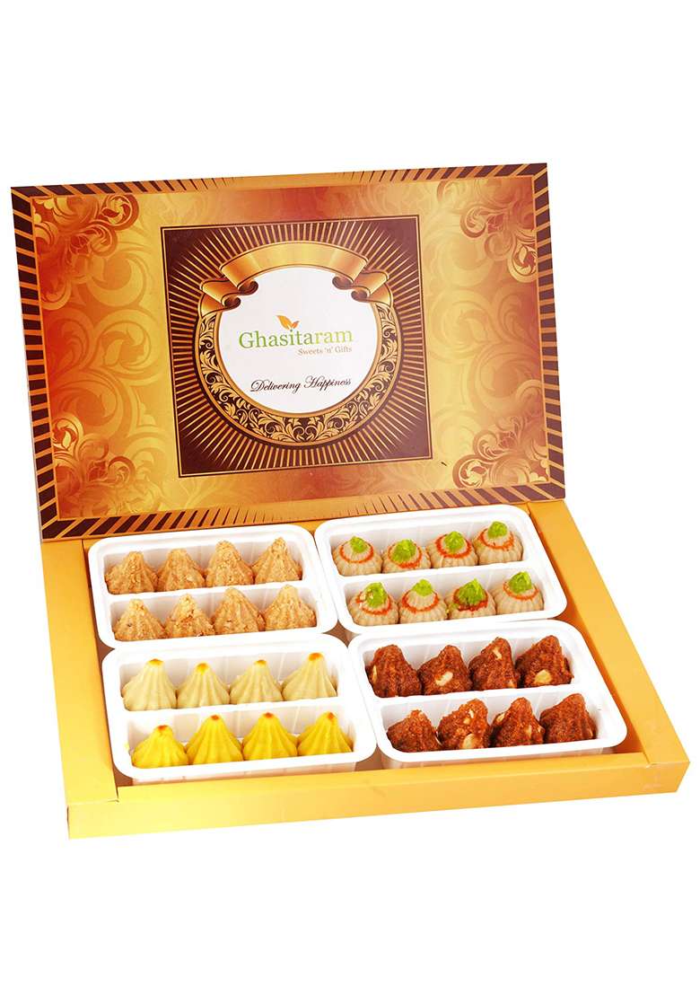 Ghasitaram Gifts Big Box Of Mawa ,Kaju, Milk Cake And Dodha Barfi Modaks - Indya