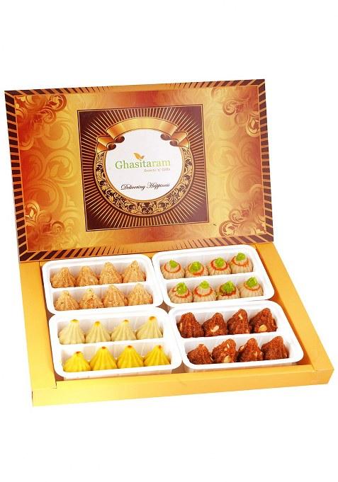 Ghasitaram Gifts Big Box Of Mawa ,Kaju, Milk Cake And Dodha Barfi Modaks