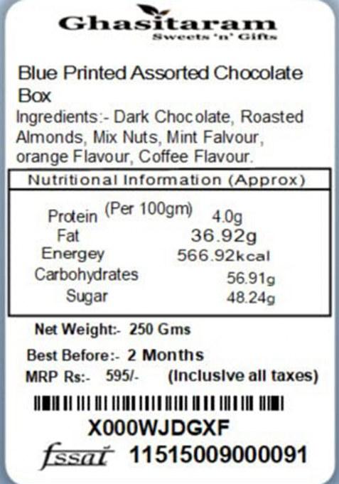 Ghasitaram Gifts Blue Printed Assorted Chocolate Box|Chocolate Gift Hamper|Diwali Chocolates|Food Hamper|Gourmet Hampers|Chocolates|Dryfruit|Chocolate Hamper|