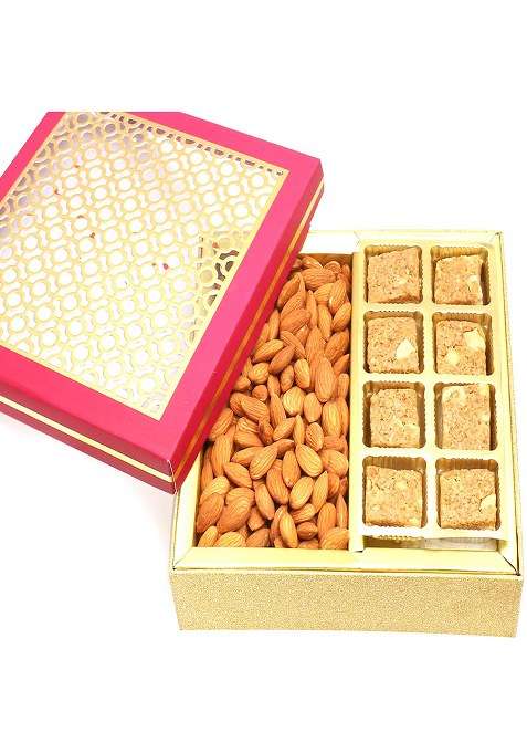 Ghasitaram Gifts Carving Box With Granola Bites And Almonds|Gift Hamper|Diwali Gift Hamper|Food Hampers|Gourmet Hampers|