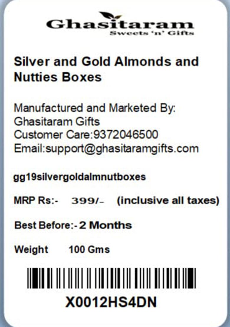 Ghasitaram Gifts Chocolate Hamper- Silver And Gold Almonds Nutties Boxes |Gift Hamper| Diwali Gift Hamper|Food Hampers|Gourmet Hampers|