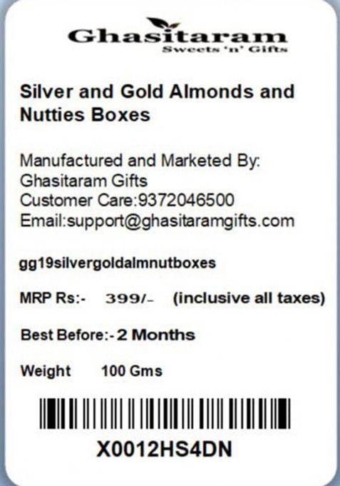 Ghasitaram Gifts Chocolate Hamper- Silver And Gold Almonds Nutties Boxes |Gift Hamper| Diwali Gift Hamper|Food Hampers|Gourmet Hampers|