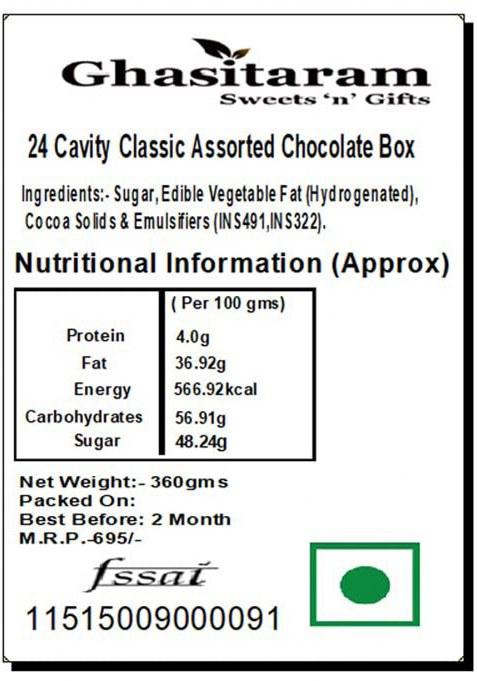 Ghasitaram Gifts Chocolates 24 Cavity Classic Assorted Chocolate Box|Chocolate Gift Hamper|Diwali Chocolates|Food Hamper|Gourmet Hampers|Chocolates|Dryfruit|Chocolate Hamper|